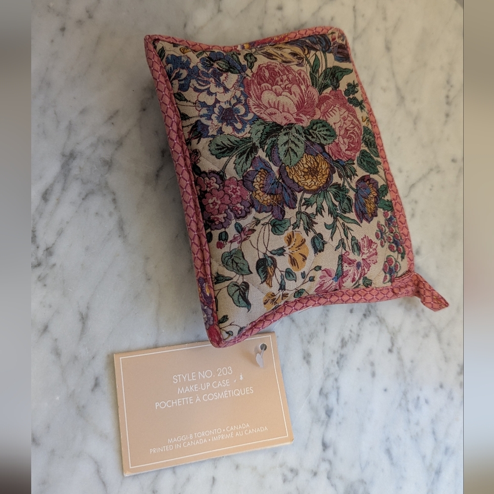 Maggie B Quilted Floral Mini Makeup Case with Tissue Holder Pink Trim
